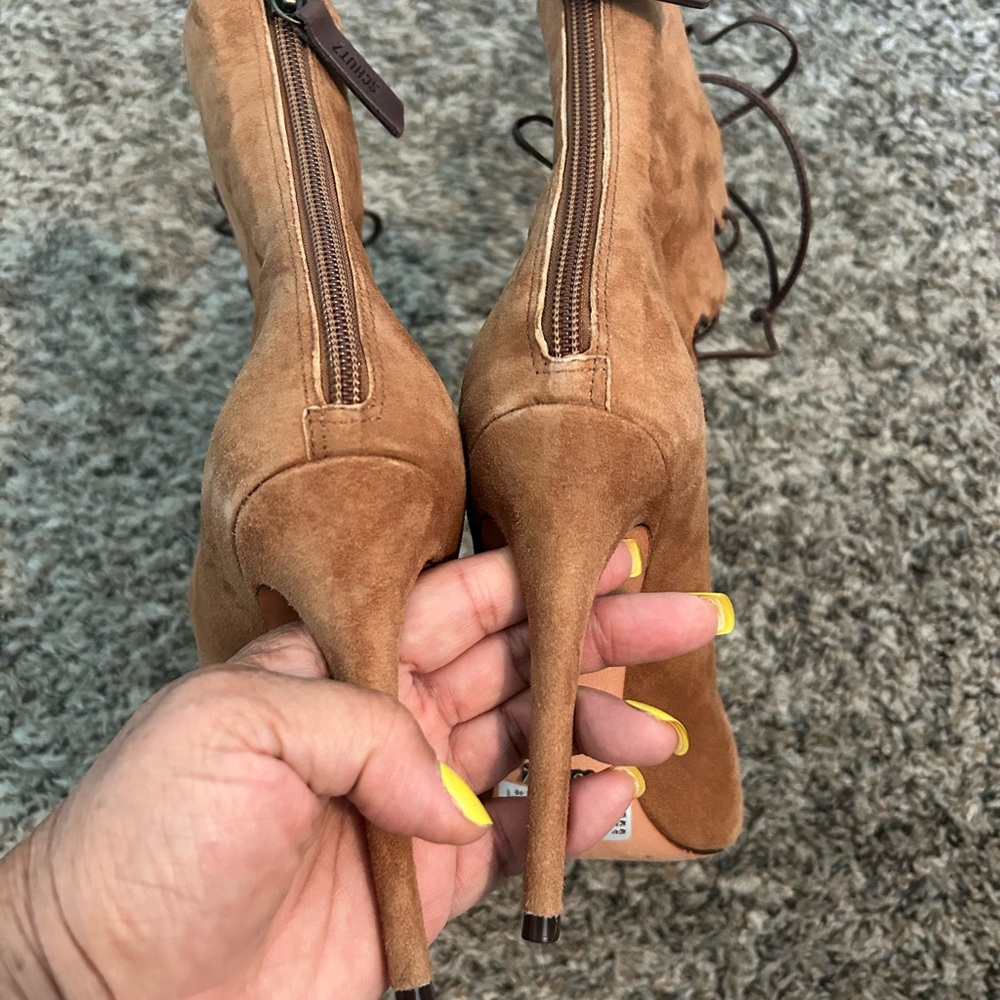 SCHUTZ • Suede Gladiator Heel Peep Toe Sandal • 7.5B • - Picture 7 of 9